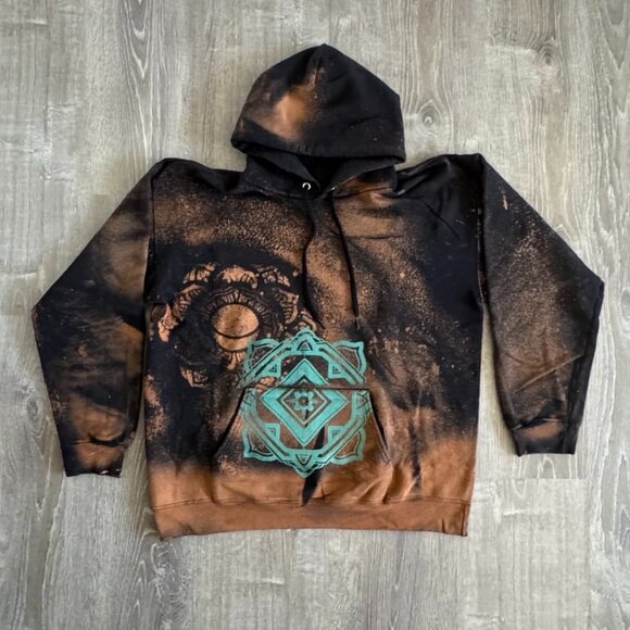 Hand-Bleached & Printed Mandala Hoodie – 100% Cotton – Custom Art SoCal Made - Picture 1 of 9